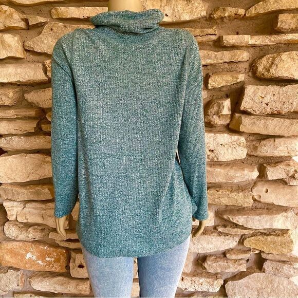 J. Jill Size Medium Cowl Neck Drawstring Pullover Marled Green Sweater Ribbed - Picture 5 of 6